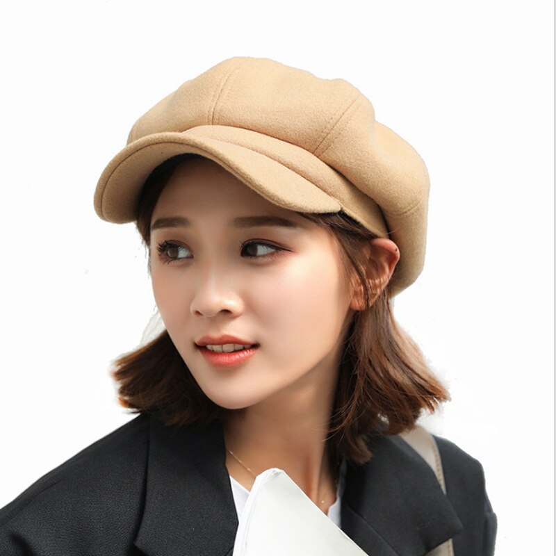 Newsboy Caps for Women Gatsby Cap Woolen Octagonal Baker Peaked Beret Driving Hat Female Sunscreen Hats Painter Tour Cap: khaki