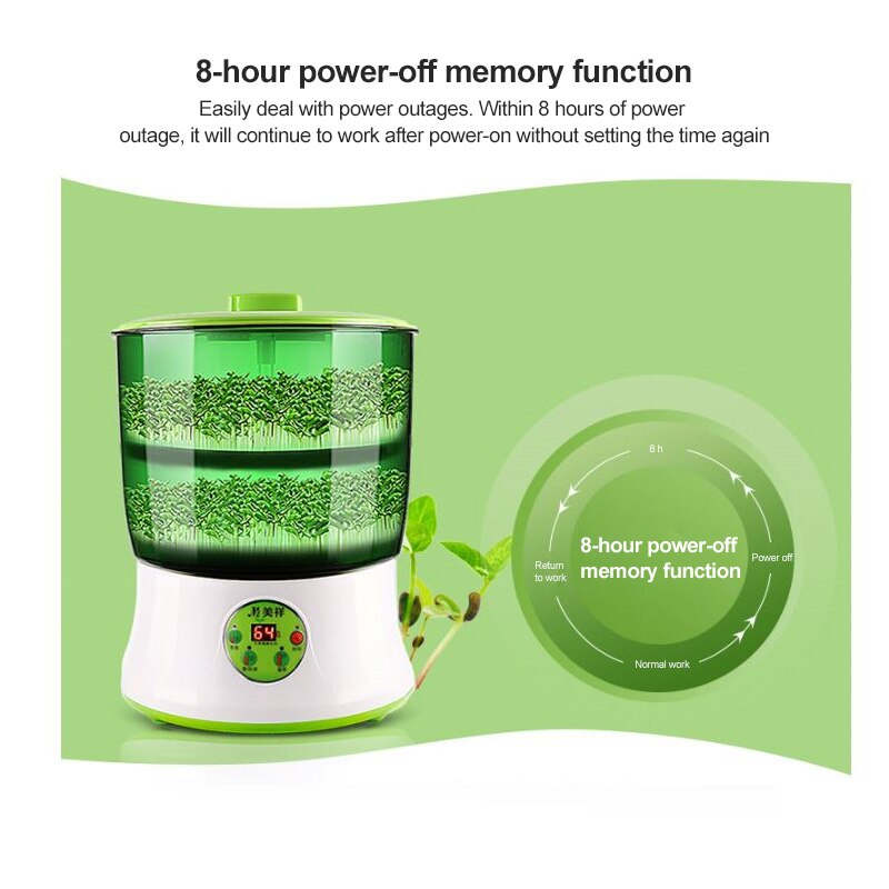 220V Green Seeds Automatic Bean Sprouter Growing Automatic Bean Sprout 2 Layers Intelligent Bean Sprouts Machine Household