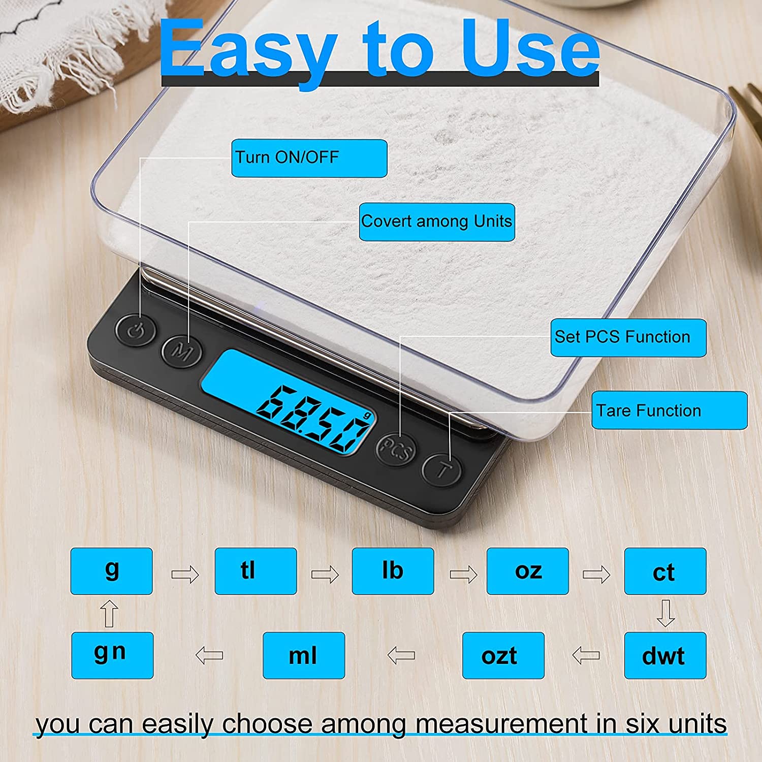 Small Digital Food Scale Ounce/OZ and Gram Scale, Kitchen Scale 3000g/0.1g High Precision for Baking, Soap Making, Jewelry