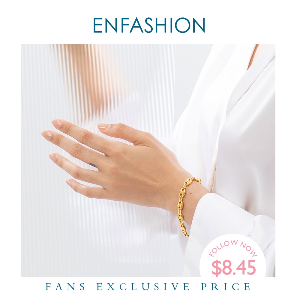 ENFASHION Punk Coffee Beans Link Chain Bracelets For Women Stainless Steel Gold Color Hip Hop Bracelet Rock Men Jewelry B192070
