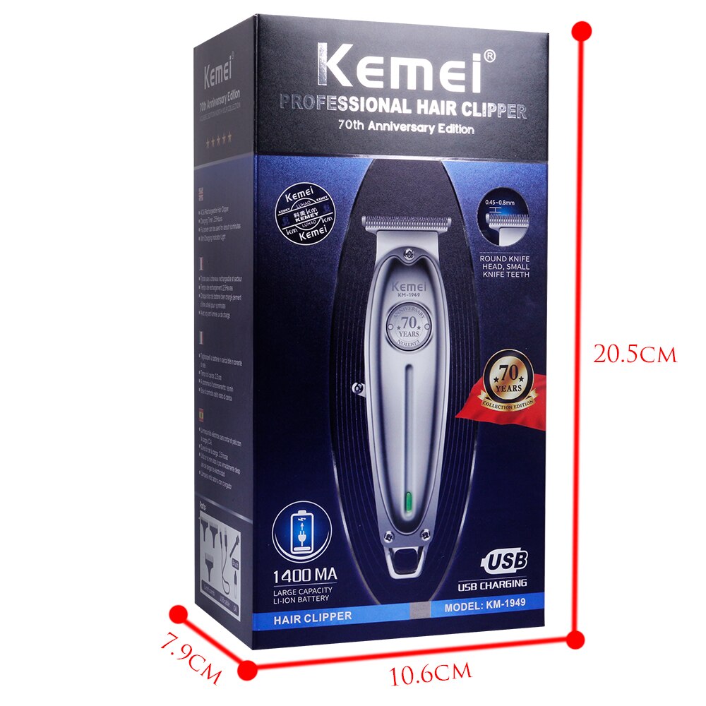 Kemei KM-1949 USB Hair Clipper All Metal Men Electric Cordless Hair Trimmer 0mm T Blade Finish Haircut Machine
