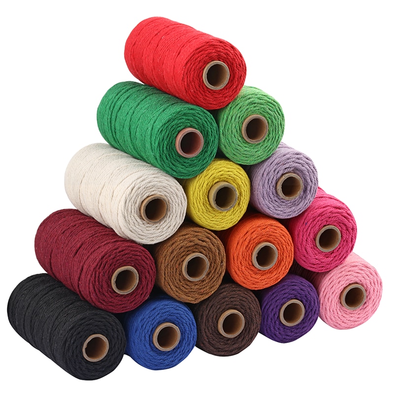 Cordon coloré 100% coton de 3mm, cordelette pour macramé artisanal, accessoire décoratif pour de mariage, 100 mètres/rouleau