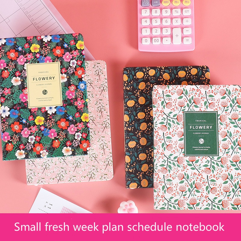 Yearly Agenda Planner Monthly Weekly Plan Portable A5/A6 Kawaii Pocket Notebook Cute Diary Flower Journal Office Stationery
