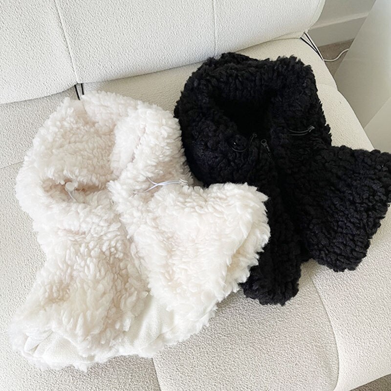 Gorro con capucha de pelo de cordero Artificial para hombre y mujer, gorro grueso con cordón para la cabeza, ajustable, de Color sólido, para invierno