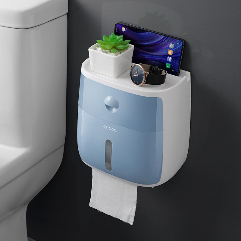 Bærbar toiletpapirholder plastik vandtæt papirdispenser til toilet hjemmet opbevaringsboks badeværelse tilbehør: Blå