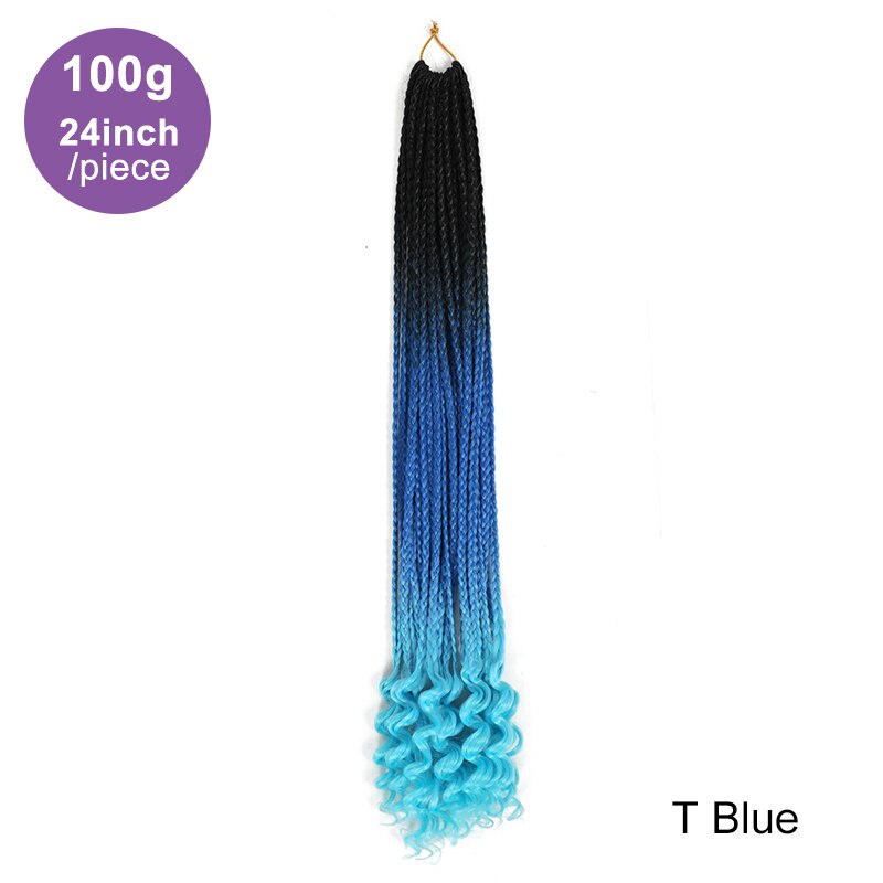 XCCOCO-caja de cabello de ganchillo de 24 pulgadas, trenzas con extremos rizados, cabello sintético degradado para trenza, 22 hebras, rizos, extensiones de cabello trenzado: T1B / azul / 1 unids/lote