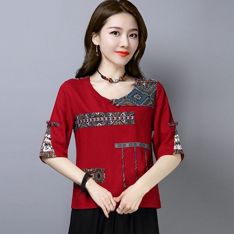 Traditionele Chinese Kleding Voor Vrouwen Tops En Blouses Linnen Shirt Oosterse Vrouwelijke Cheongsam Top China Kleding 11245: 1 / M