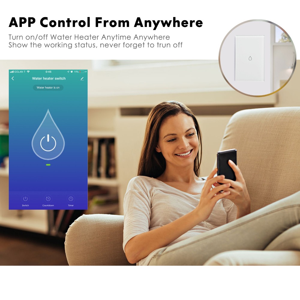 Inteligente Wifi calentador de agua interruptor de la caldera 16A 3000W Panel de vidrio de alta potencia Timmer aplicación móvil Control de voz con Alexa Google Home