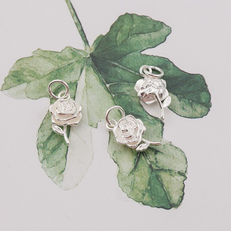 1PCS 925 sterling silver Charm lovely rose flower Pendant silver Flower pendant for Necklace making jewelry accessories