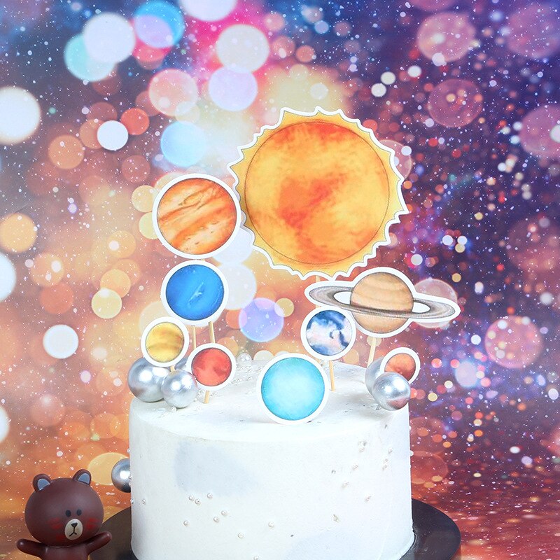 Cakelove 1 set astronaut Spacecraft Rocket Universe Cake Topper with Toothpick for Birthday Party Decoration Dessert: style  2