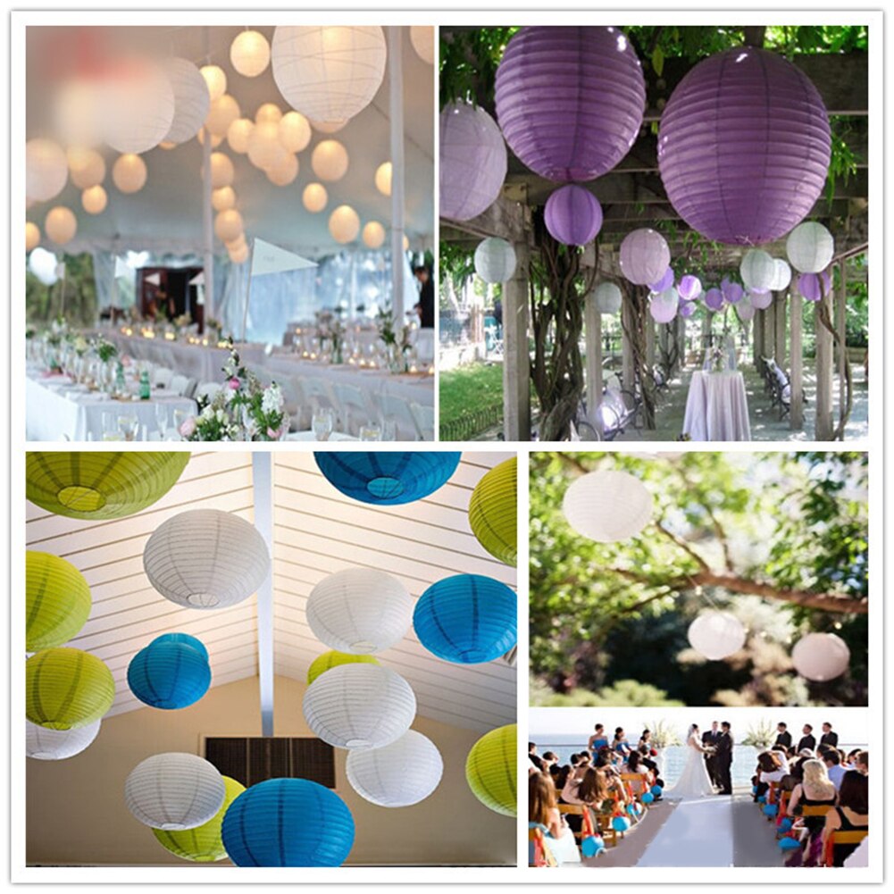 Farolillos chinos de papel de Color blanco de 20/30cm para bodas, eventos, fiestas, suministros de decoración para vacaciones, bola de papel