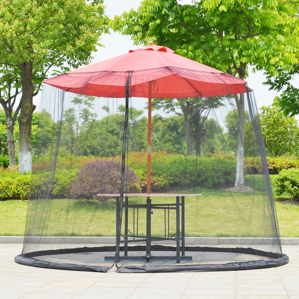 Umbrella Cover Mosquito Netting Screen Safe For Patio Table Garden Deck Furniture Zippered Mesh Enclosure Double-door Outdoor
