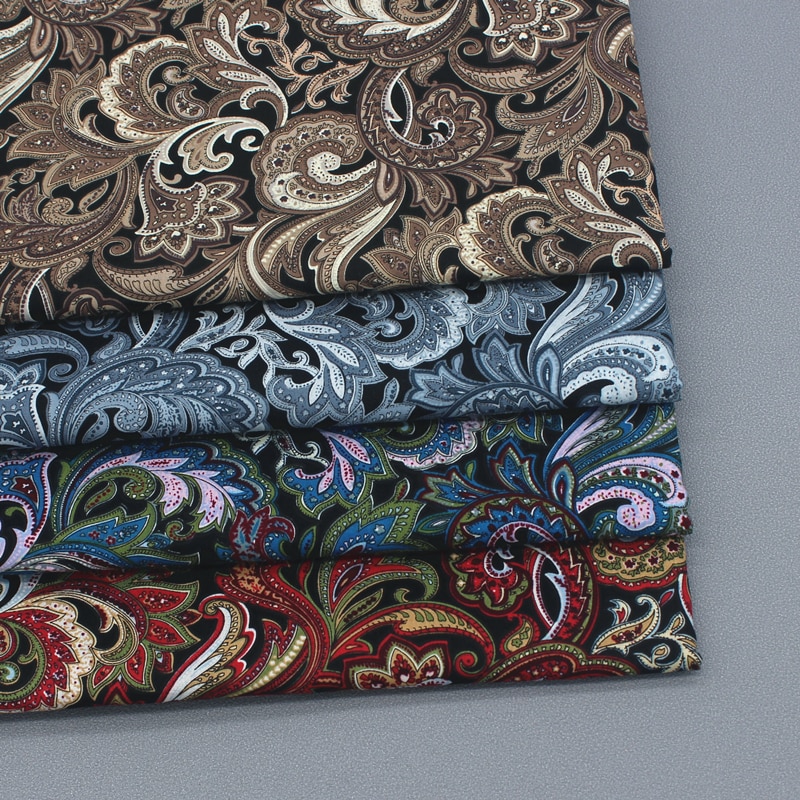 Wide 58" 100% Cotton Poplin Pteris Printed Fabric Scarf Garment Shirt Material By the Half-Yard
