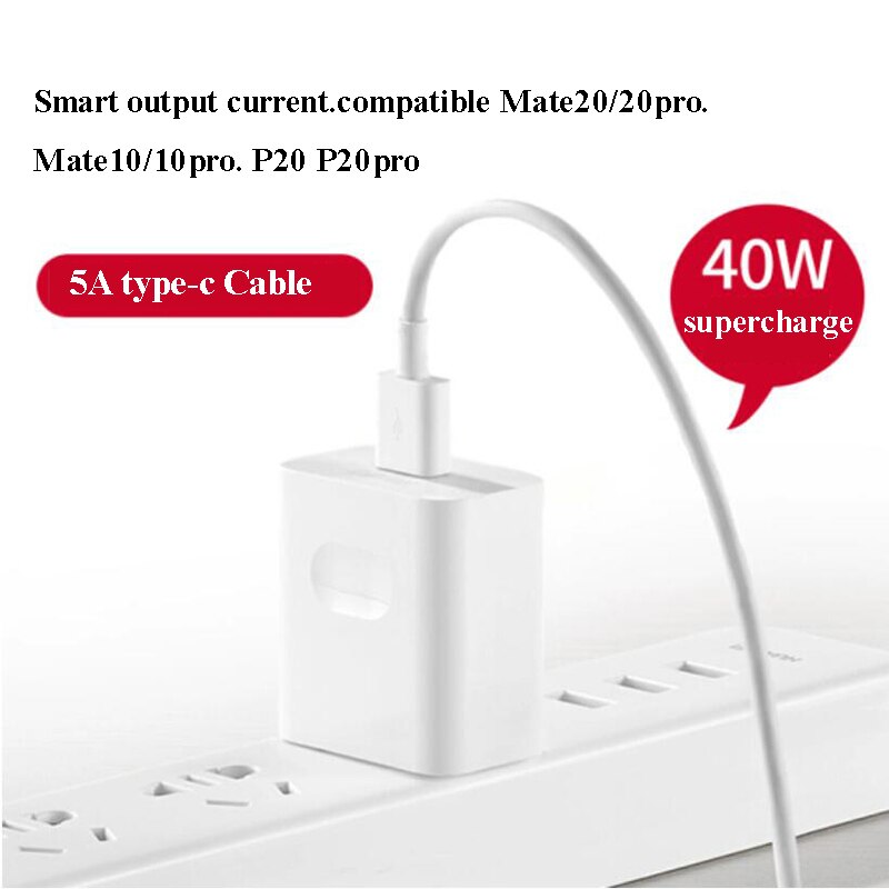 Originele Huawei Supercharge Fast Charger Max 40W 10V/4A 5V/4A Met 5A Kabel Voor huawei P30 P40 Nova 5 Pro Mate 30 20 Pro Magic 2