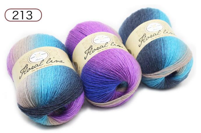 1pc = 100g sektioner farvet uld regnbue garn hånd strik hæklet tykt garn gør det selv håndværk varmt tørklæde sweater pude 360m: Farve 213