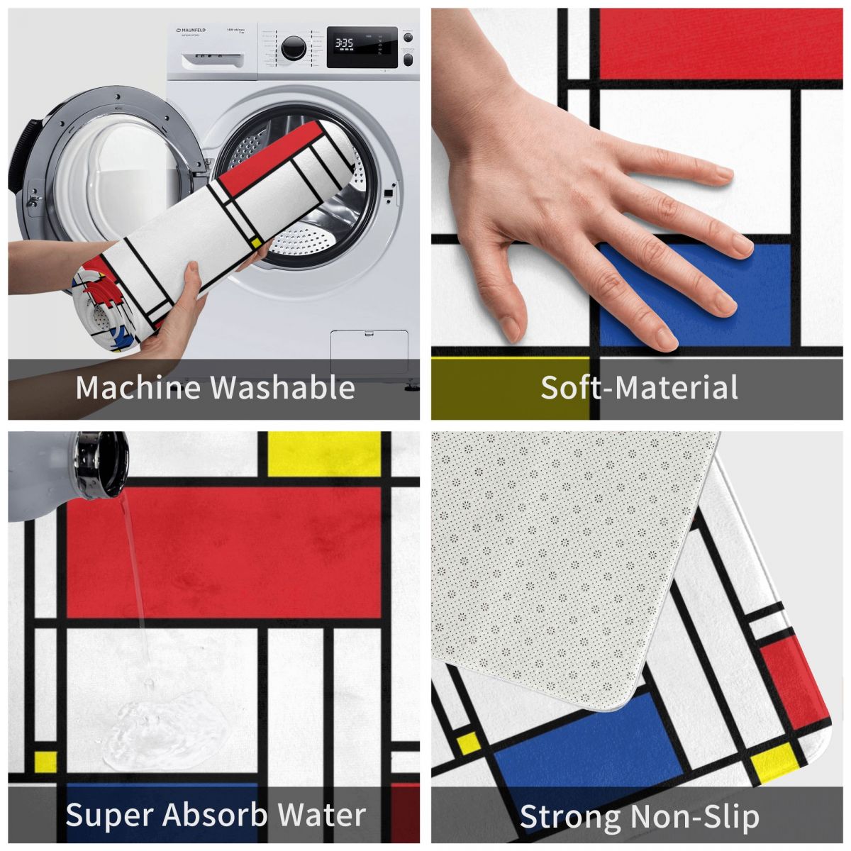 Mondrian – tapis De bain 3D minimaliste, paillasson antidérapant, décoration d&#39;intérieur, salon, cuisine, chambre à coucher