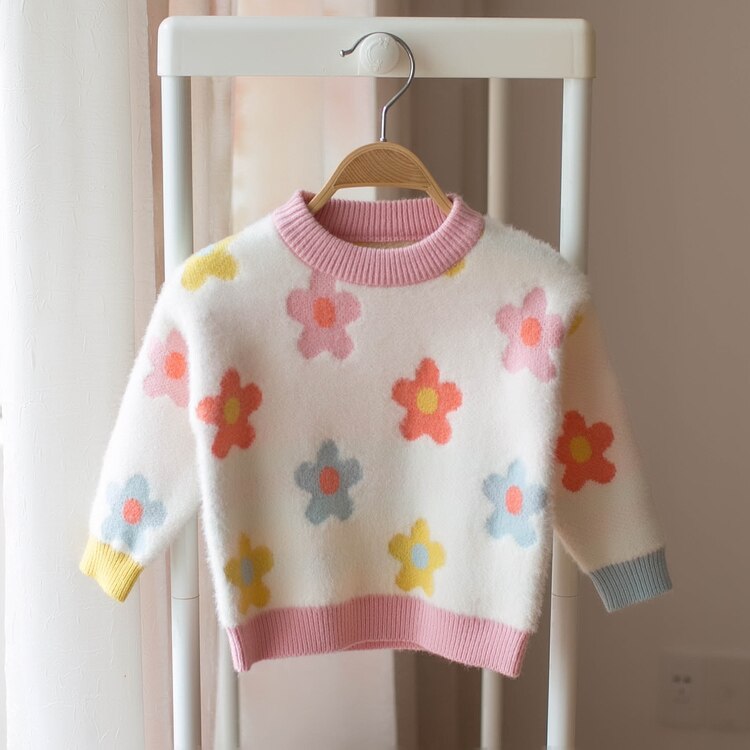 Høst vinter genser klær til jente blomst søt strikk slitasje langermet prinsesse genser barn barn yttertøy jenter strikketøy
