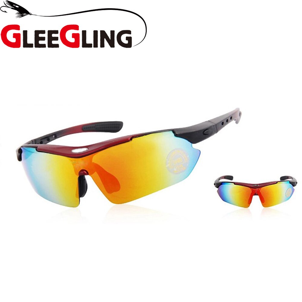 GLEEGLING 9400 1Set 5 Lens Man Vissen Gepolariseerde Zonnebril Lunette Polarisantes Homme UV400 Zonnebril Over Bril Gepolariseerde: BlackRed
