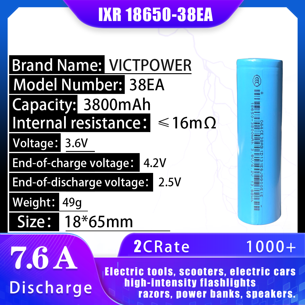 Ixr18650 3800Mah 10A F38 Batterie 3.7V Battery 18650 Li-Ion for Ebike Lithium Battery 18650 Rechargeable: Default Title