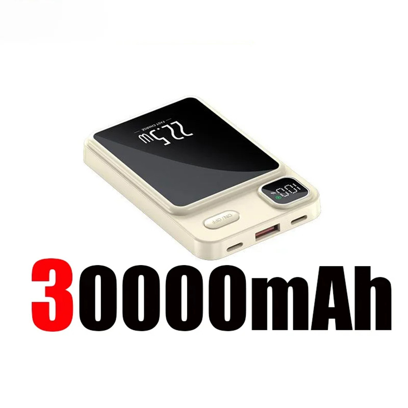 50000mAh Magnetic Wireless Charger Power Bank Mobile External Battery Super Fast Charging PowerBank For Android iPhone 15 16: Silver