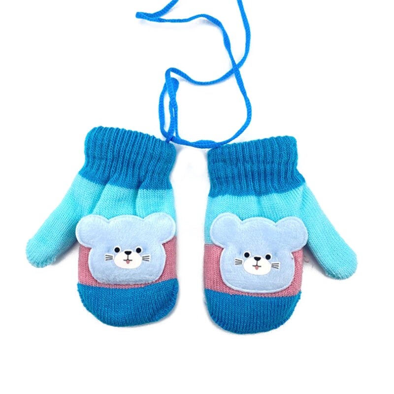 Leuke Cartoon Kat Handschoenen Winter Dikke Gebreide Baby Kids Pasgeboren Wanten Kinderen Houden Vinger Warme Handschoenen Voor Baby 0-4 Jaar Oud: Blue