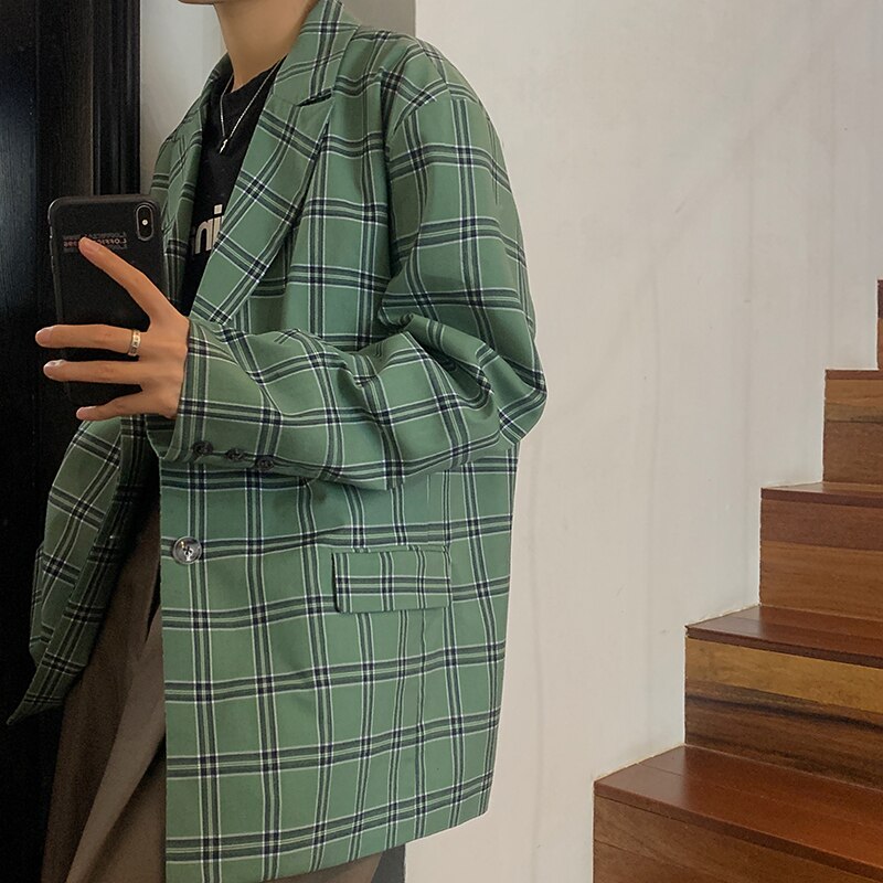 Mörk ikon grön rutig kostymjacka män preppy stil herrjacka
