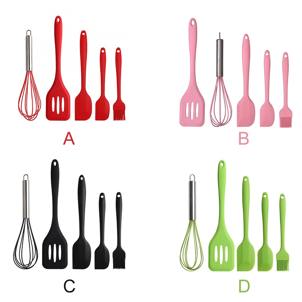 5pcs Kitchen Ware Set Silicone Scraper Oil Brush Egg Whisk Spatula Cooking Utensil Multipurpose Kitchen Cake Tool Set