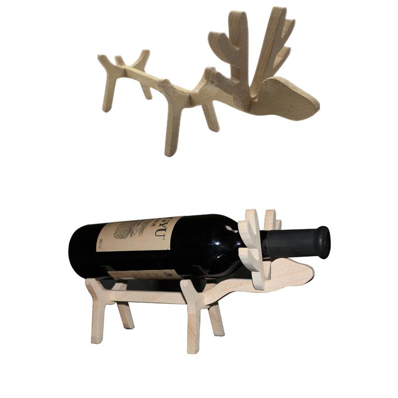 Adorable lámpara de ciervo, estante de madera para vino, soporte para botella, soporte para cocina, Bar, exhibidor, vino, adorno artesanal, decoración para el hogar, bodas
