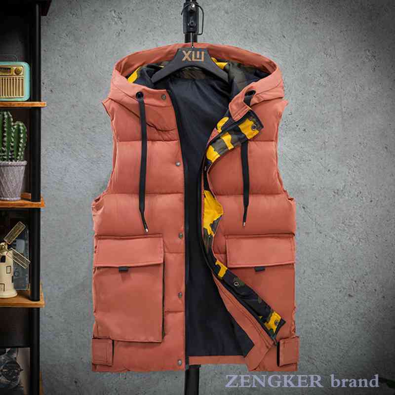 4xl algodão colete masculino cor algodão jaqueta com capuz outono inverno multi-bolso trabalho feito com ferramentas jaqueta de inverno dos homens: Laranja / 4 XG