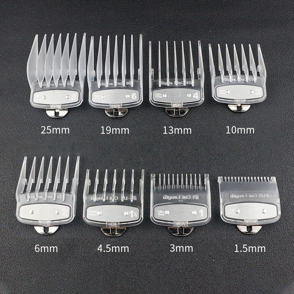 8pcs/10pcs universal hair clipper limit comb guide attachment set for wahl clippers hair clipper combs hair cutting guide comb: 8Pcs-Transparent