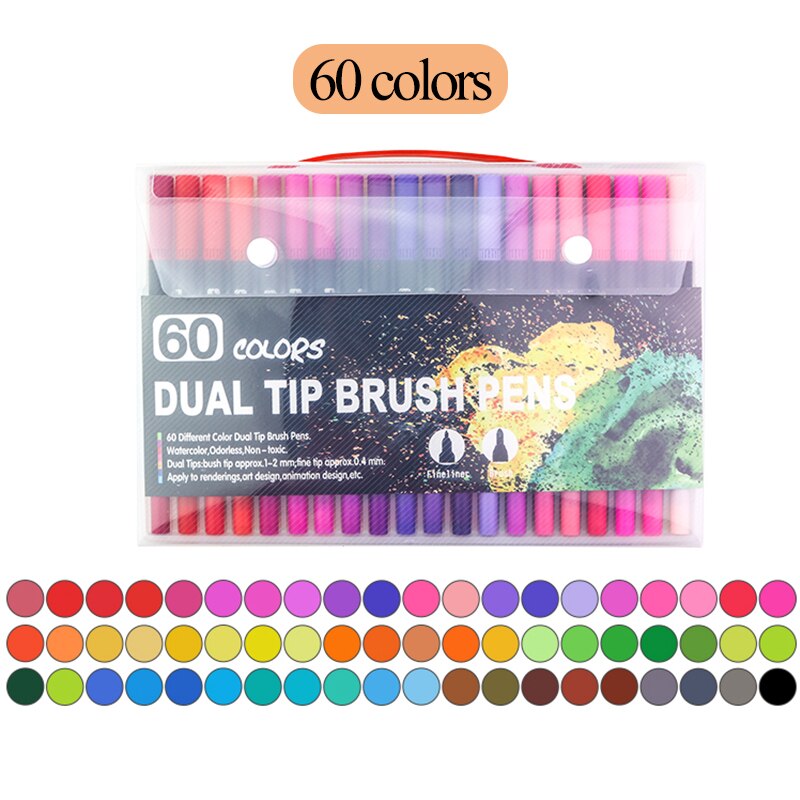 48/60/72/80/100/120 kolory profesjonalne podwójne głowy pędzle do akwareli Pen Art markery rysunek szkic Manga miękka szczotka Marker: Black-rod-60colors