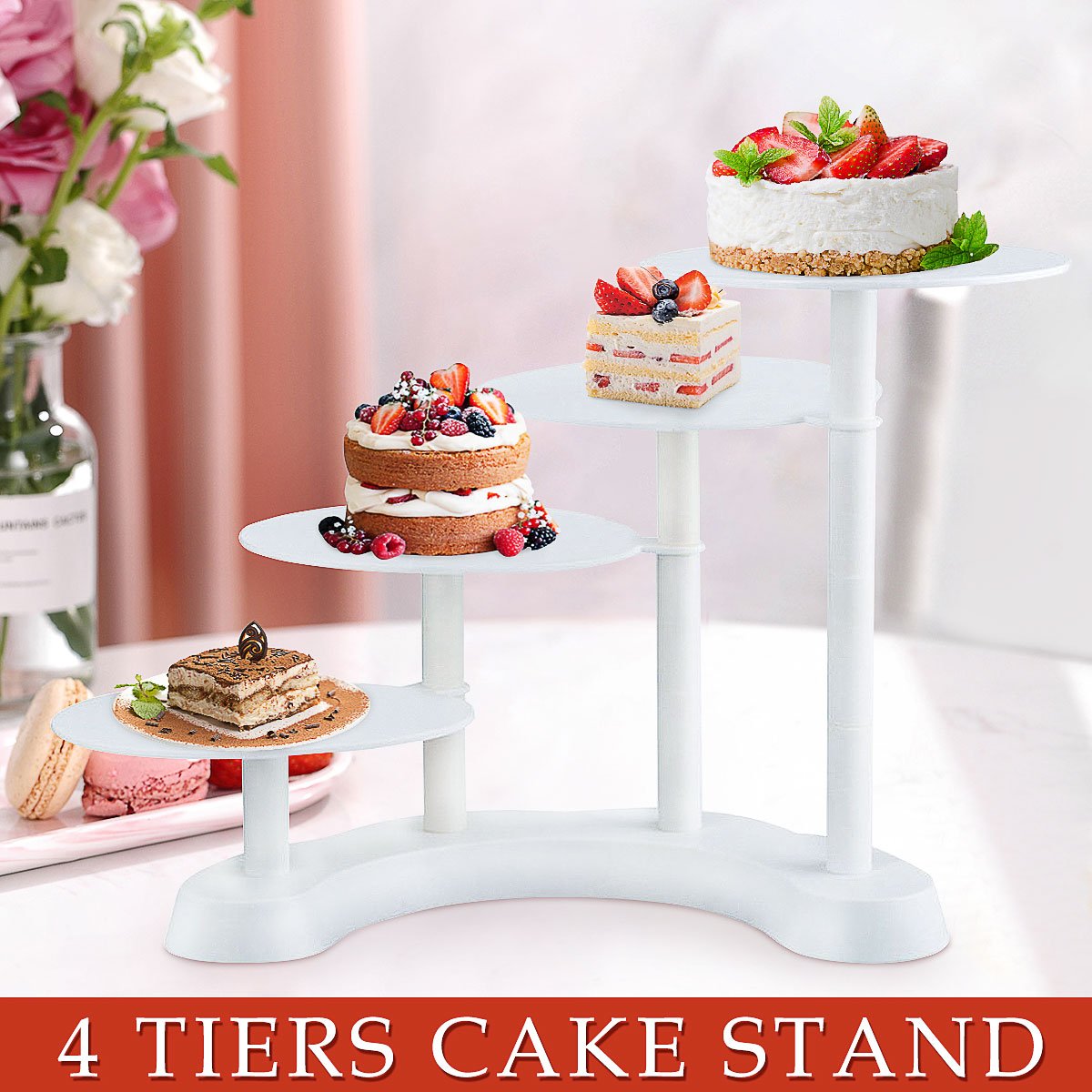 Ronde Cake Stand Plastic Prachtige Taart Rack Base Dessert Stand Ronde Cake Display Birthday Party Wedding Cupcake Houder 4 Tier
