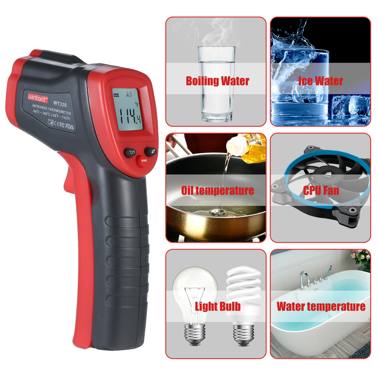 Wintact Non-Contact Infrared Thermometer Digital Thermometer Temperature Meter for Food Water Refrigerator HVAC Electricians