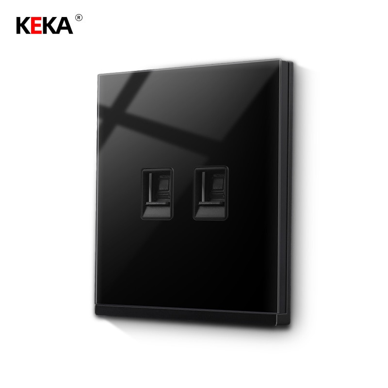 KEKA luxueux interrupteur en verre trempé. 2 gangs double ordinateur prise panneau CAT5E réseau RJ45 câble interface prise prise murale