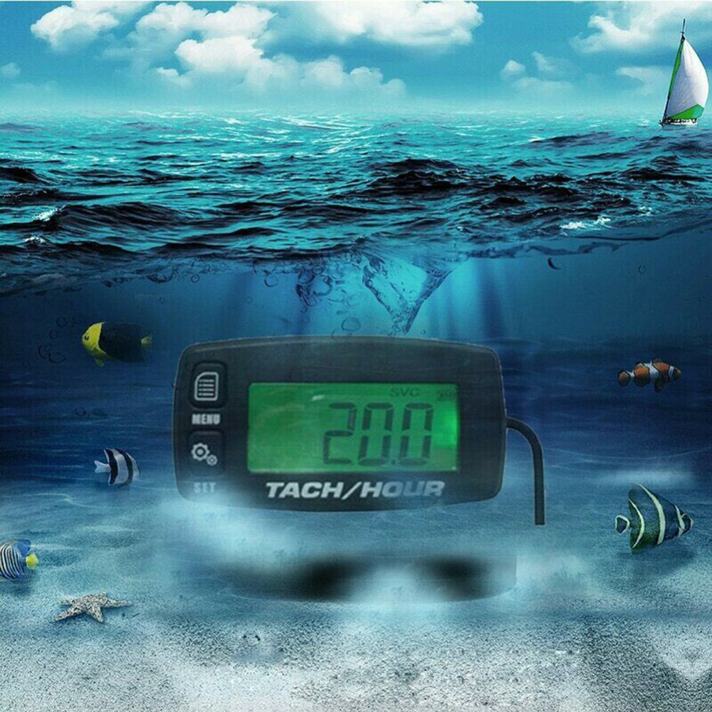 Digital Tachometer Waterproof Backlit Digital Tach Hour Meter Tachometer for 2/4 Stroke Engines