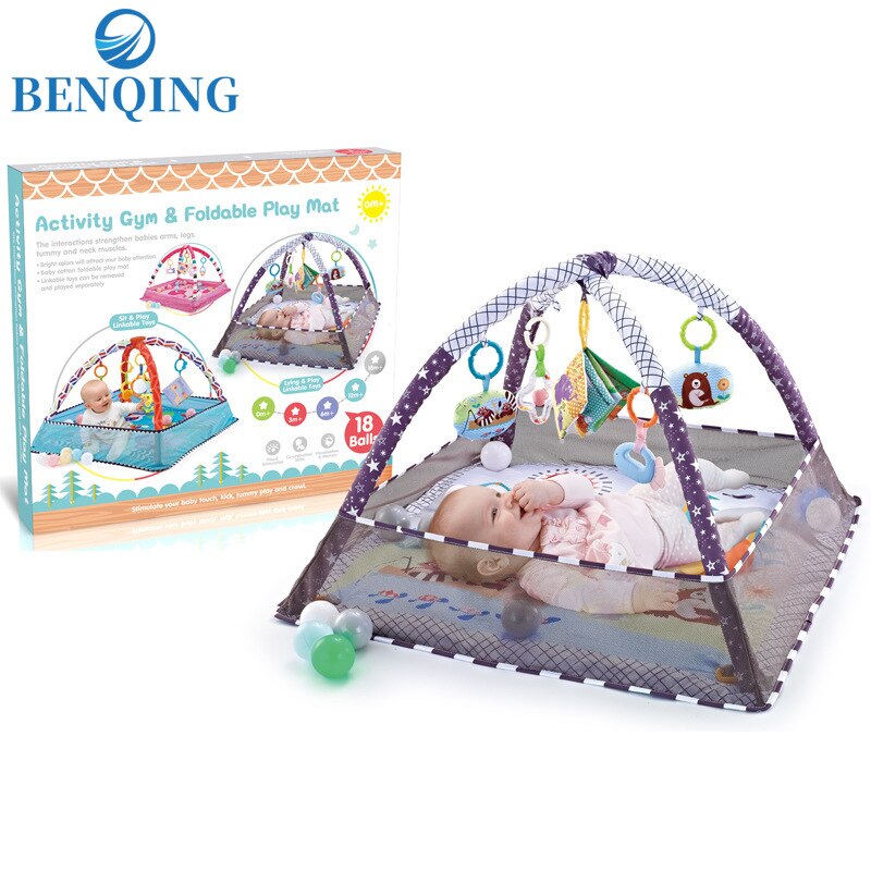 BENQING Foldable Baby Crawling Game Blanket 0-36 Months Enlightenment Toys Baby Multifunctional Fence Fitness Rack WR156