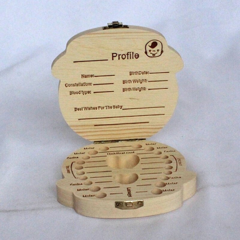 Organizzatore di scatole per denti in legno per bambini conservazione di denti da latte inglese/spagnolo/russo/francese salvataggio ombelicale raccogliere regali di souvenir per bambini