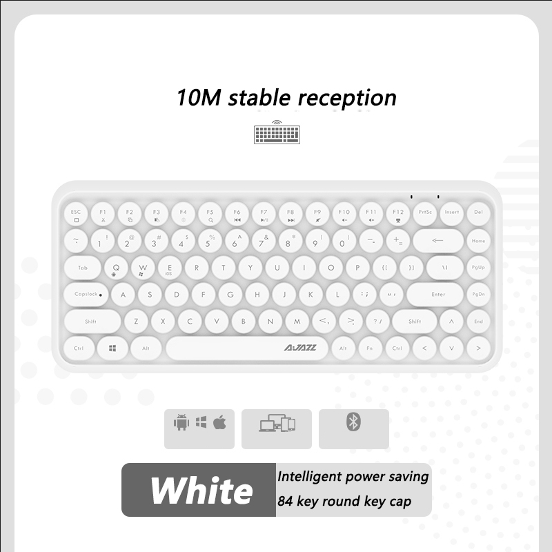 Ajazz 308I Draadloze Toetsenbord 18/84 Toetsen Ronde Keycap Bluetooth Toetsenbord Draagbare 2.4Ghz Numeriek Toetsenbord Voor Tablet Laptop Android: White