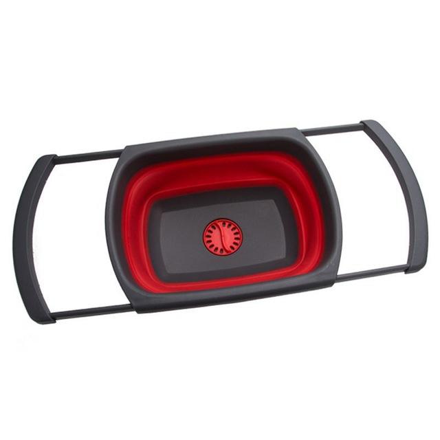 Opvouwbare waterbak, draagbare opvouwbare buitenbak voor het schoonmaken van groenten en fruit, afvoermand voor picknick, waterbak met lekbak: Rood