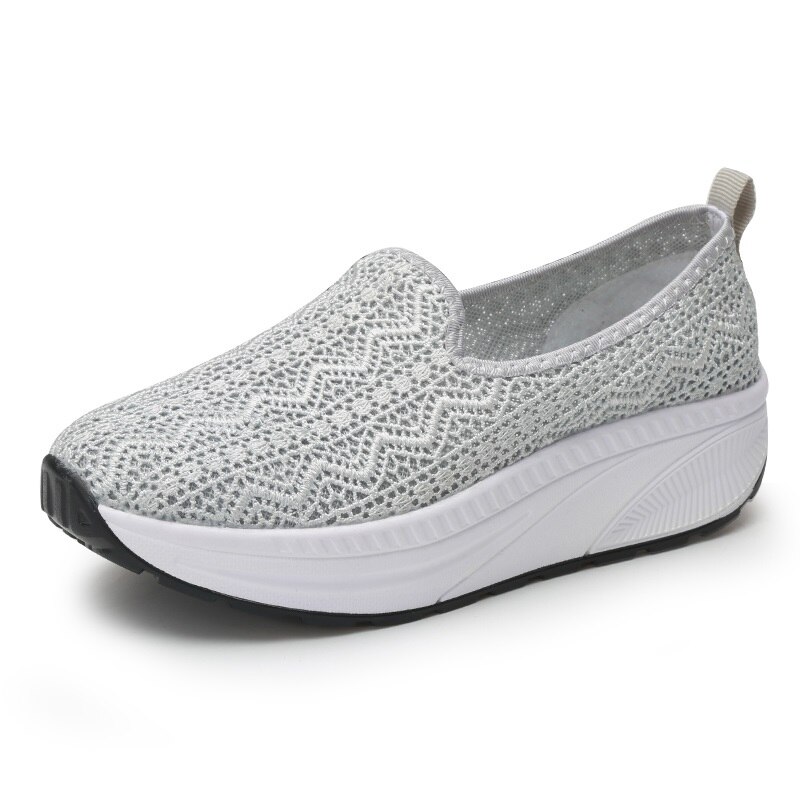 Minika Summer women Lace women sneakers platform heel 5 cm Toning shoes for women deportes y fitnes sapato feminino: Grey / 6.5