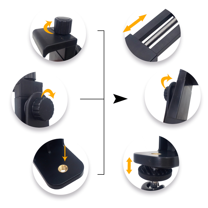 Supporto per Clip per telefono cellulare con attacco a treppiede universale con foro filettato 1/4 supporto per treppiede con rotazione 360 per iPhone Xplus Samsung Xiaomi Huawei