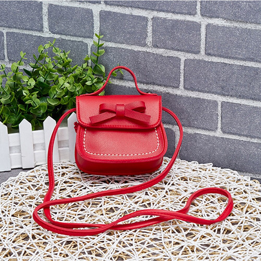 Children Girls Cute Bowknot Pure Color Handbags Kids Leather Shoulder Bags Mini Crossbody Bag Clutch