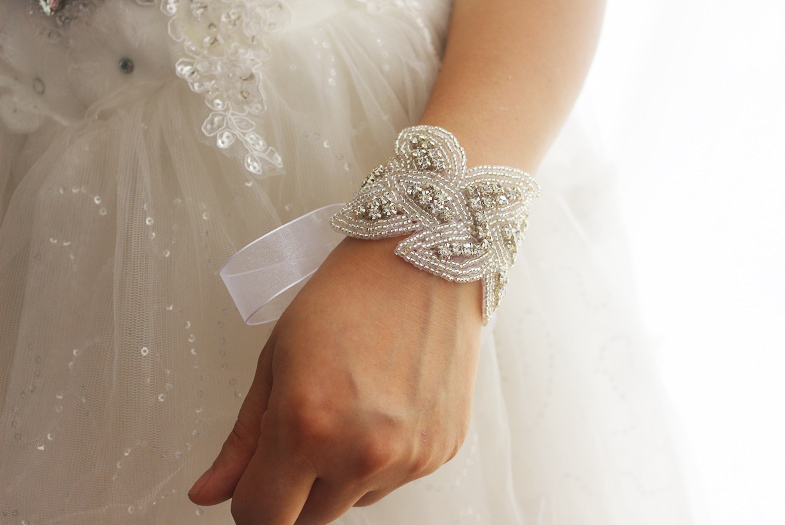 Handgemaakte crystal kralen bridal armband, strass armband, bruiloft manchet, bruidsmeisje Armbanden, parel armband
