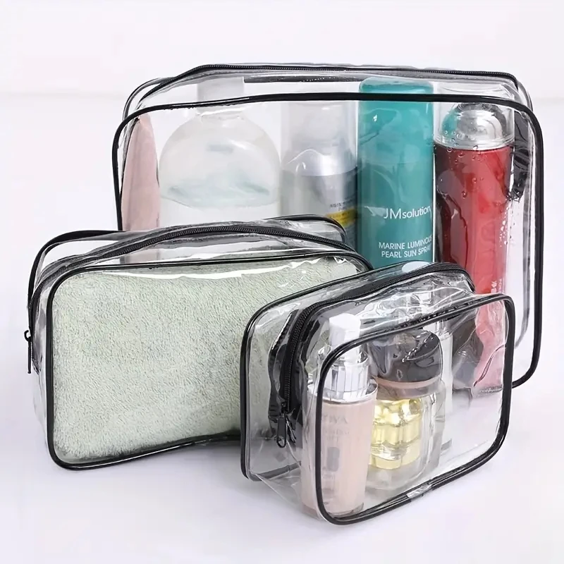 3pcs Portable Travel Wash Bag Female Transparent Waterproof Makeup Storage Pouch Large Capacity Cosmetic Organizer Women Case: XL / Beige