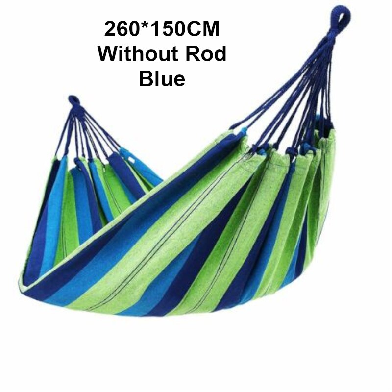 Hamaca para 2 personas al aire libre, hamaca portátil para jardín, lona a rayas, cama colgante, cama para acampar, columpio colgante, equipo para dormir al aire libre: Blue