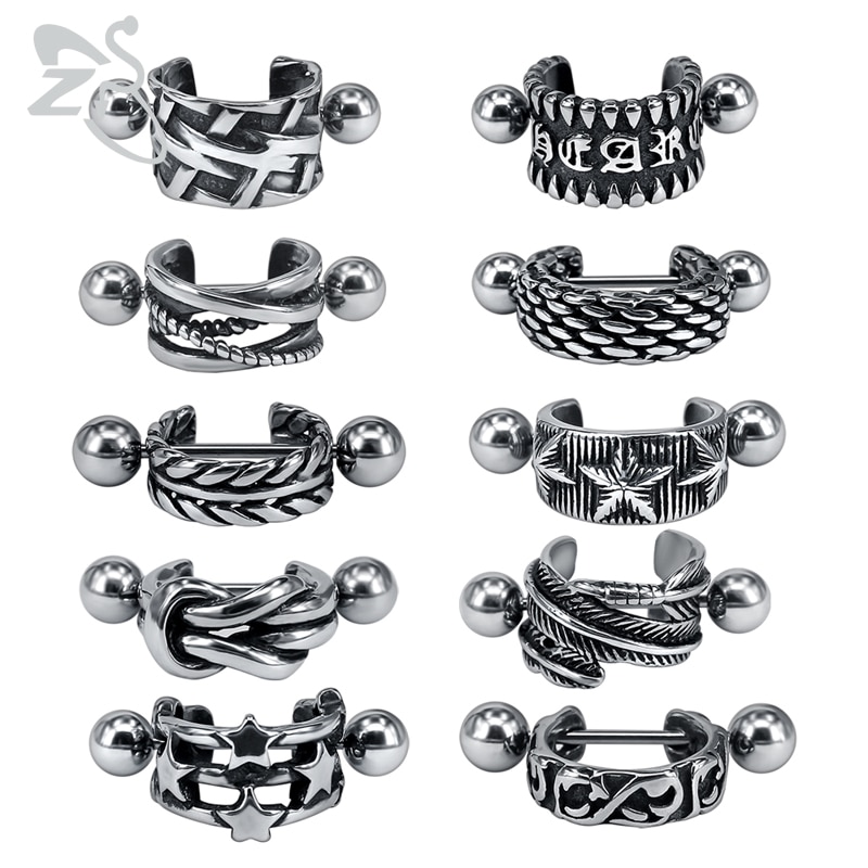 ZS-pendientes de aro de estilo Hip Hop para hombre, joyería de acero inoxidable 316L estilo Punk, 1 par de pendientes redondos pequeños de motorista, accesorios de rollo de roca