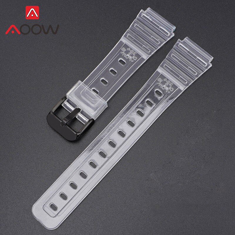 Gummi Sport Gurt für Casio F91W F-84 F-105 108 A158 A168 AE1200 AE1300 Männer Frauen Glänzend Wasserdichte Ersatz Uhr Band: transparent Schwarz