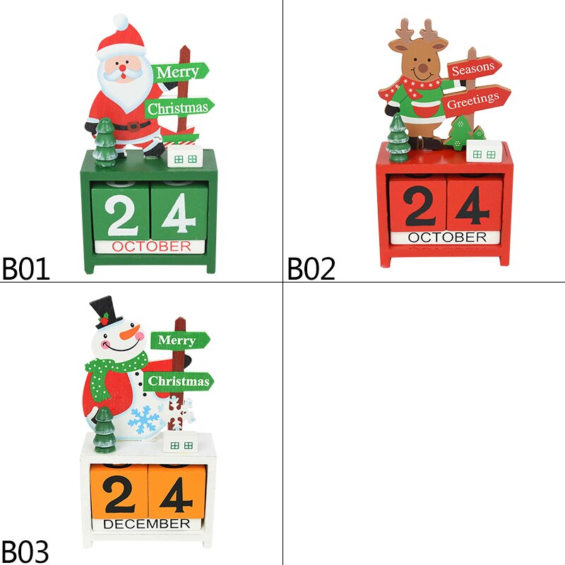 Juletrekalender julenissen snømann elg nedtelling malt blokk tre kalenderår skrivebordspynt dekor