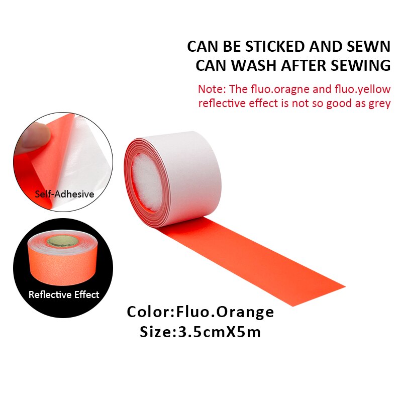 Self-Adhesive Reflective Sticker for Bag Car Clothes DIY Cutting Multi-Size Fluorescent Orange: 3.5cmX5m