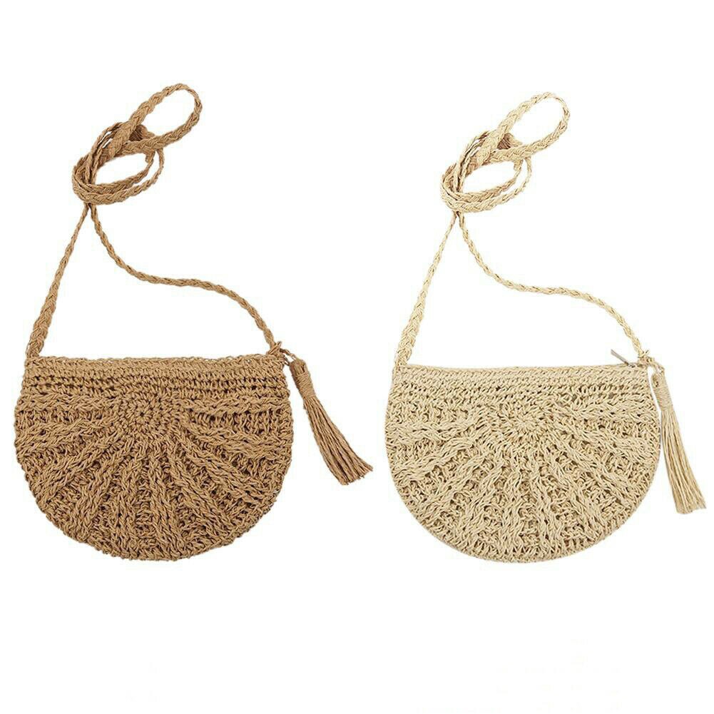 Bolsa de paja de bolso de hombro para mujer bolso de mimbre tejido a mano bolso de playa casual